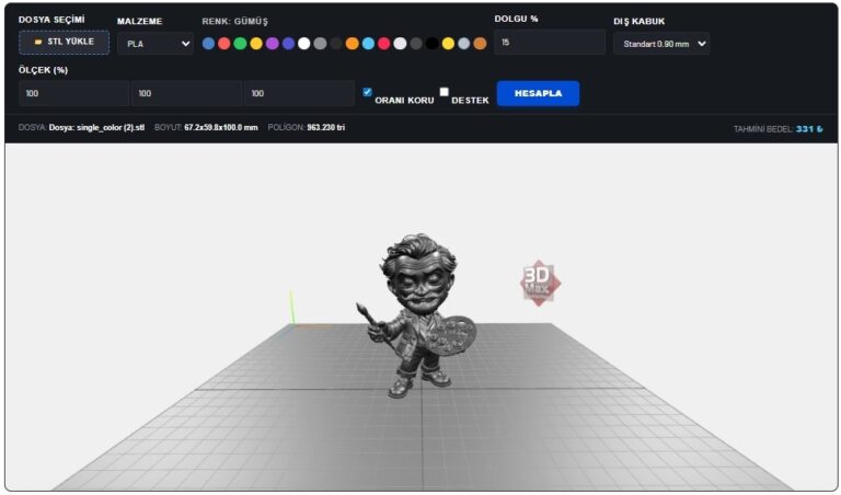 Gaziantep 3D Baskı Maliyeti Hesaplama aracı