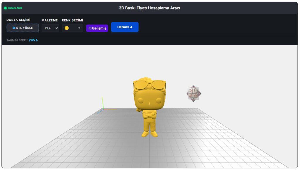 3d baskı hizmeti fiyat hesaplama modülü, stl dosya analizi